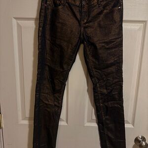 Decree Shiny Black/Copper Mid Rise Skinny Jeans. Size 5.